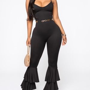 Black ruffle jumpsuit (belt not included)